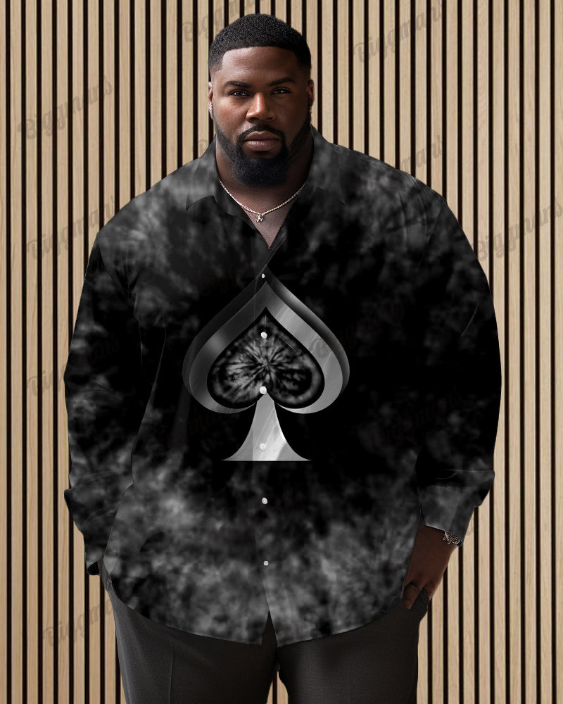 Stardust Gradient Poker Elements Pattern Long Sleeve Lapel Shirt Men's Big & Tall