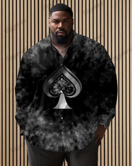 Stardust Gradient Poker Elements Pattern Long Sleeve Lapel Shirt Men's Big & Tall