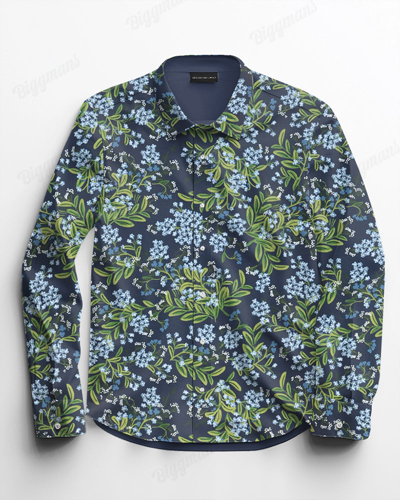Fashion Romantic Secret Orchid Pattern Print Long Sleeve Lapel Shirt Men's Plus Size