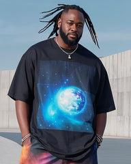 Plus Size Men's Earth Gradient Cosmic Star Print Casual Short-sleeved T-shirt Pants Suit