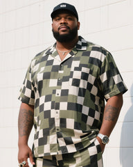 Big Man's Daily Leisure Outdoor Activities High Sense Creative Checkered Camouflage Short Sleeve Shirt Shorts Suit