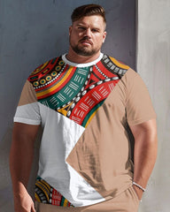 Men's Plus Size Simple Fashion Ethnic Geometric Stitching Printed T-shirt Shorts Suit