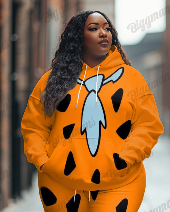 Women's Plus Size Fred Flintstone Tie Print Hoodie Pants Two-Piece Set