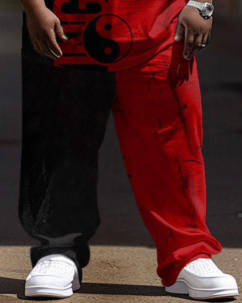 Men's Large Size Hip Hop Tai Chi Yin Yang Street Color Matching Retro Casual Two Piece Set