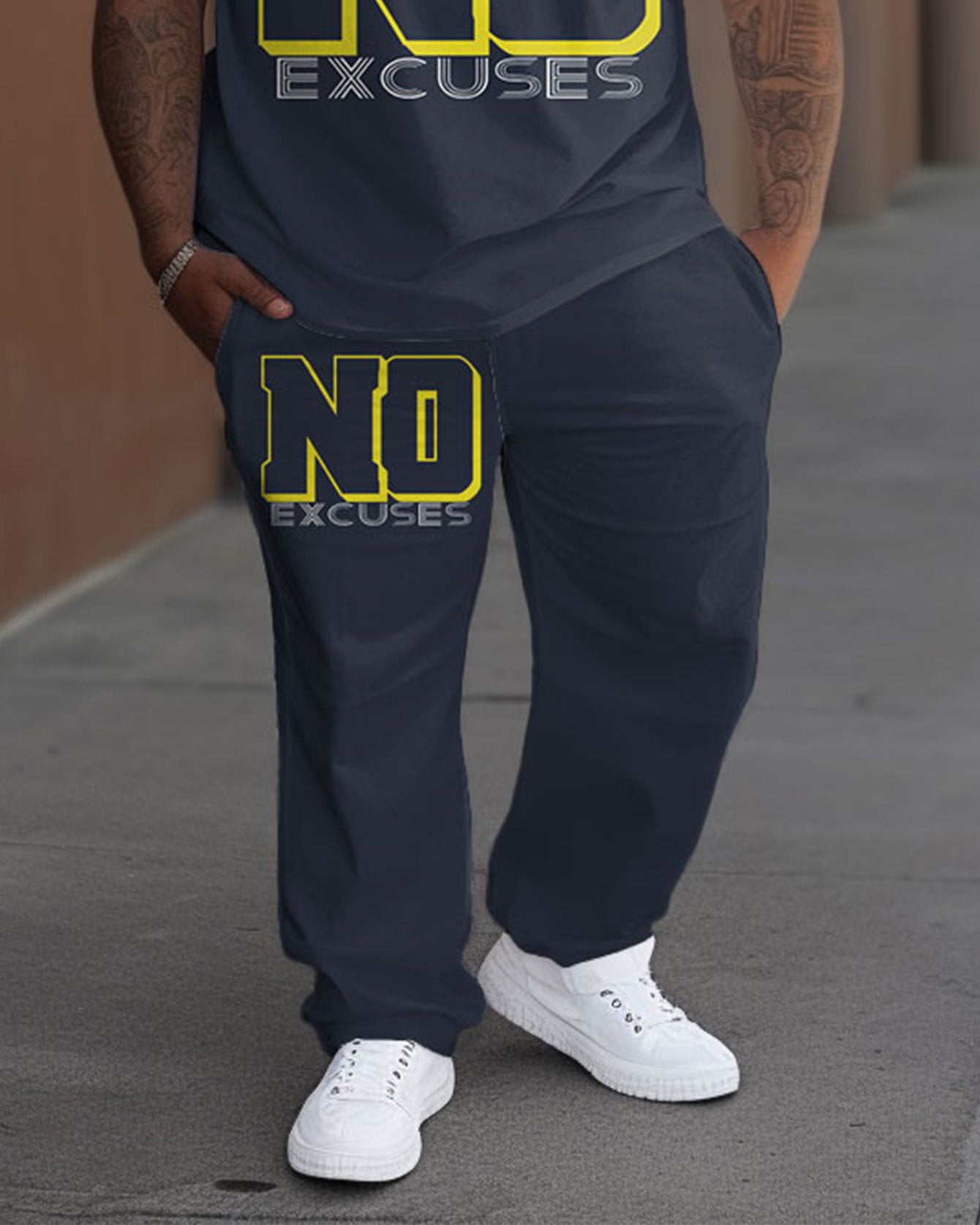 Men's Plus Size No Excuses Print T-Shirt Trousers Suit
