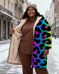 Women's Colorful Gradient Leopard Print Velvet Padded Long Hooded Coat