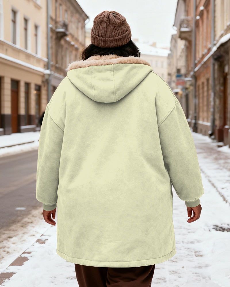 Women's Solid Color Velvet Thickened Long Hooded Coat