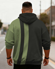 Big & Tall Men's Green Striped Colorblock Print Hoodie