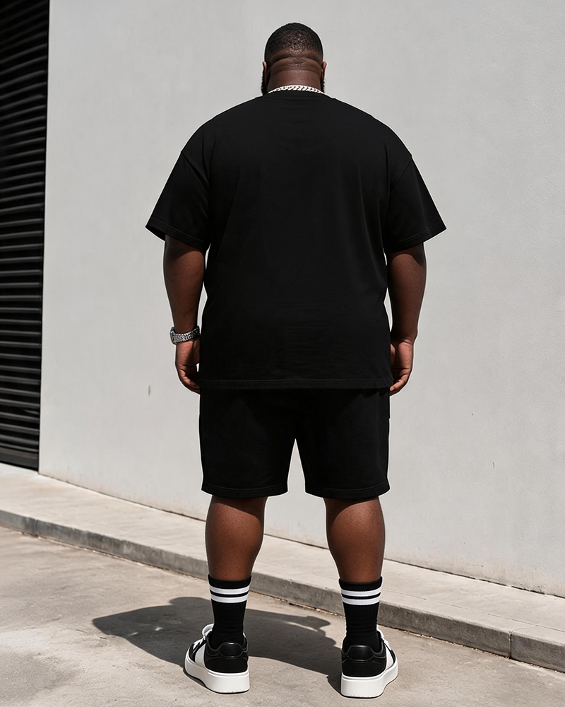 Big & Tall Men's Church Metal Drip Cross Vintage Printed Crewneck Short Sleeve T-Shirt Shorts Set