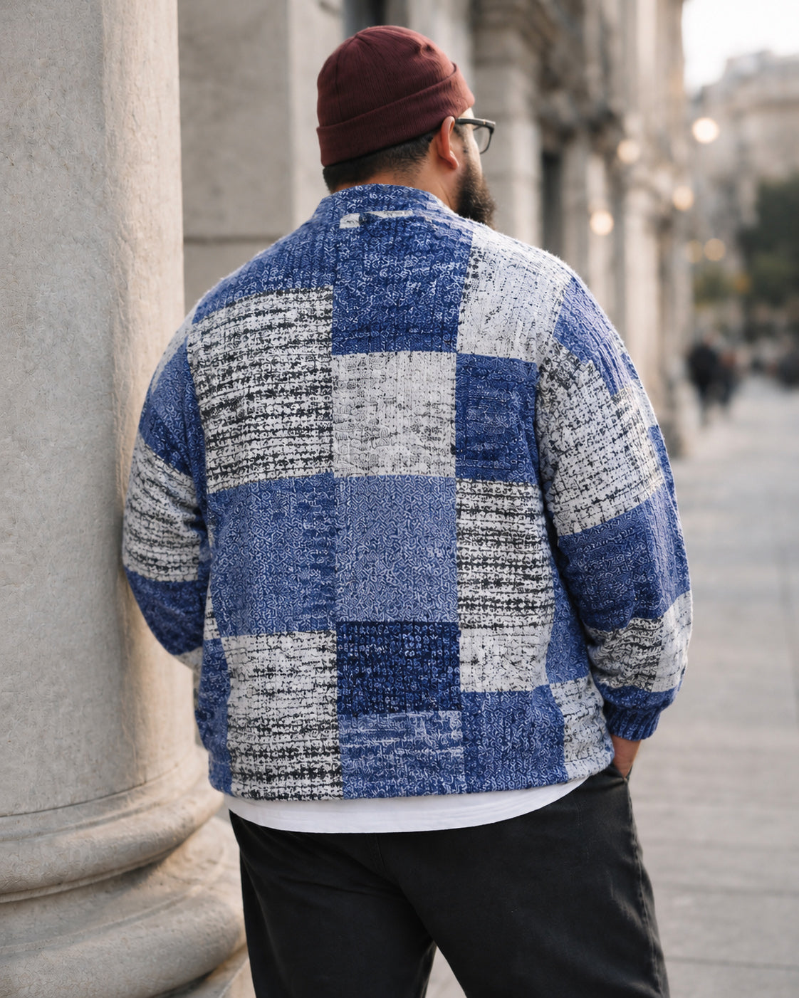 Big & Tall Men's Retro Square Texture Knit Cardigan