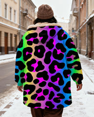 Women's Colorful Gradient Leopard Print Velvet Padded Long Hooded Coat