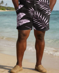 Men's Plus Size Black & Pink Leaf Print Short Sleeve Shirt Shorts Set