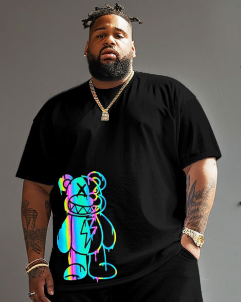 Men's Plus Size Colorful Brown Bear Cartoon T-Shirt Shorts Set