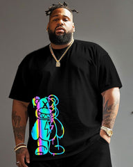 Men's Plus Size Colorful Brown Bear Cartoon T-Shirt Shorts Set