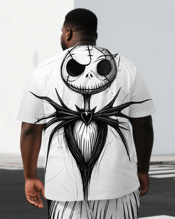 Big & Tall Men's Street Fashion Spider Monster Back Print Short-Sleeve T-shirt and Shorts Set