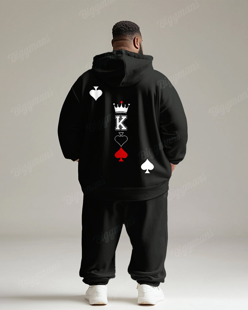 Men's Daily Casual Black Poker Print Big and Tall Hoodie Set
