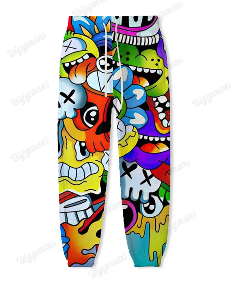 Street Fun Cartoon Fashion Men Big & Tall Hoodie Set