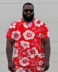 Big Men's Artistic Floral All Over Printed Hawaiian Short Sleeve T-Shirt and Shorts Set