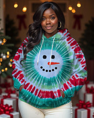 Women's Big & Tall Funny Christmas Tie Dye Snowman Long-sleeved Hoodie