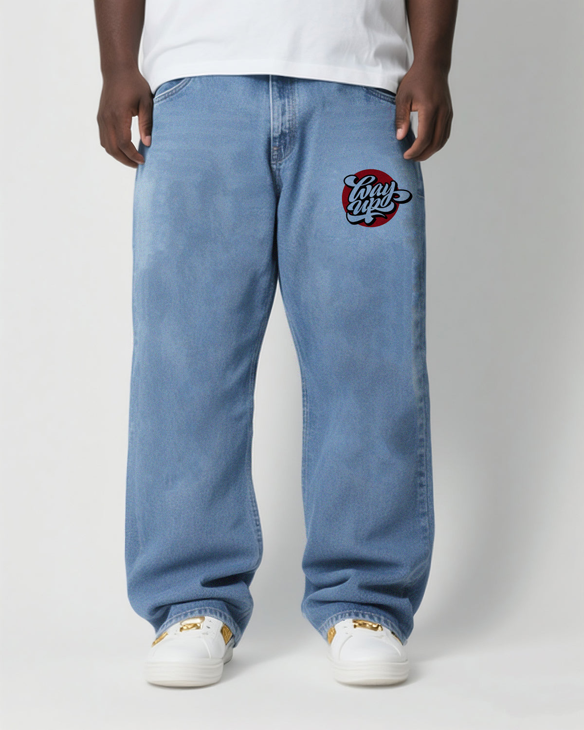 Big & Tall Men's Daily Joker Personality Graffiti Micro Label. Wash Water Denim Trousers