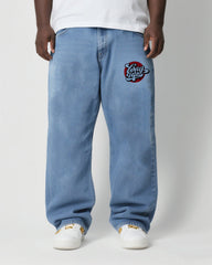 Big & Tall Men's Daily Joker Personality Graffiti Micro Label. Wash Water Denim Trousers