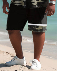 Big Guys Casual Simple Camouflage Color Block Print Polo Shorts Set