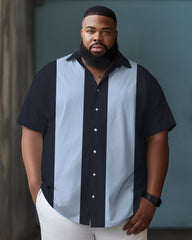Big Guys Color Block Bowling Casual Beach Short Sleeve Shirt