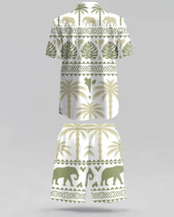 Men's Plus Size Hawaiian Green Tropical Plants Geometric Print Shirt Shorts Suit