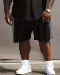 Men's Plus Size Casual Simple Plaid Patchwork Printed T-Shirt Shorts Set