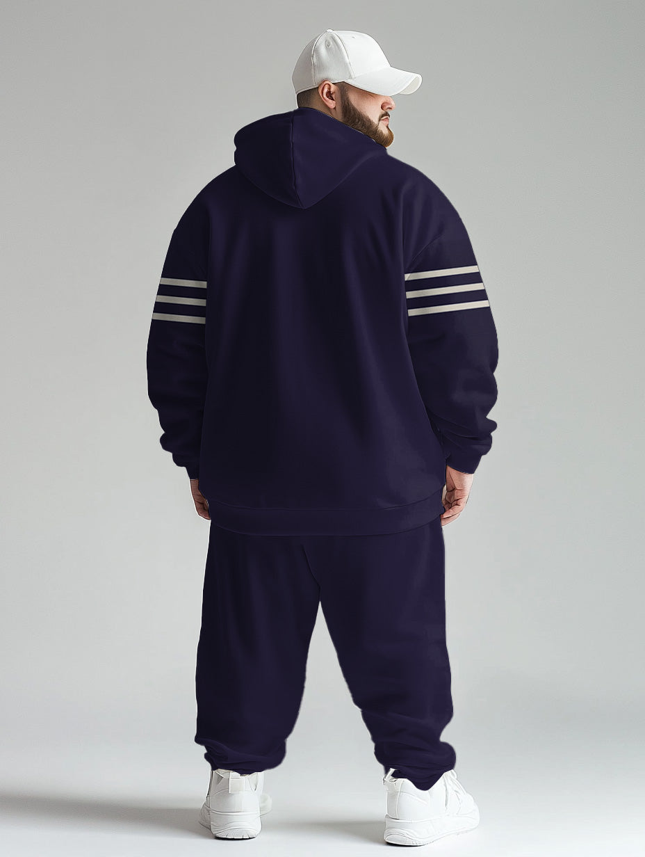 Men's Daily Casual Purple Colorblock Striped Plaid Print Plus Size Hoodie Suit