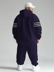 Men's Daily Casual Purple Colorblock Striped Plaid Print Plus Size Hoodie Suit