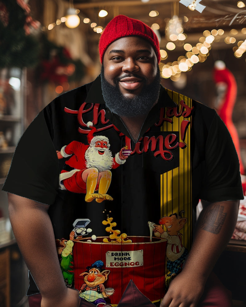 Men's Christmas Play Santa Plus Size Christmas Style Short Sleeve Shirt