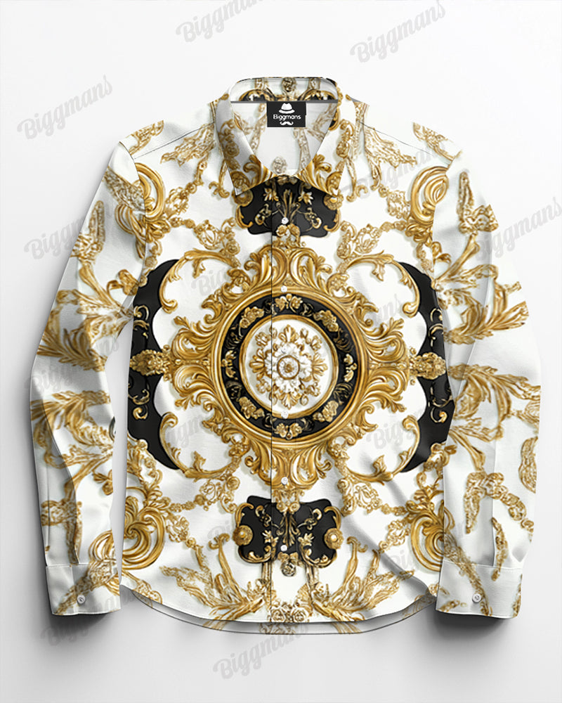 Luxury Baroque Style Printed Long Sleeve Shirt 2 Piece Set Big & Tall Men's