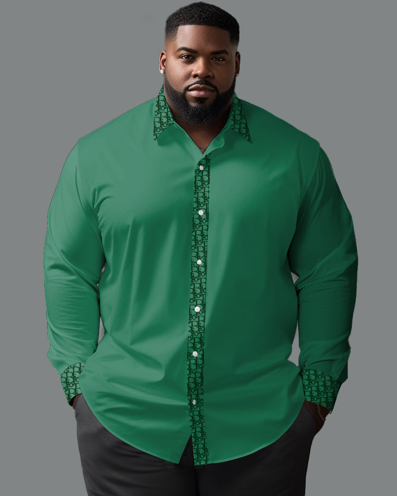 100% Cotton Featured Patchwork Lapel Long Sleeve Shirt Big Guys