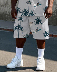 Big Men's Simple Fashion Coconut Trees Surfing Printed Hawaii Short Sleeve T-shirt Shorts Set