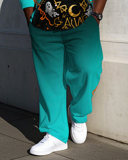 Big Guy's Casual Fierce Bear Theme Graffiti Bear Gradient Effect Long Sleeve Shirt Pants Set