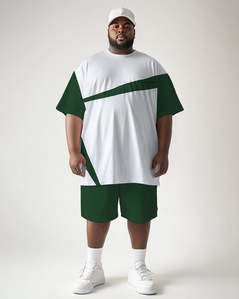 Men's Plus Size Daily Casual Green Geometric Print Short Sleeve T-Shirt Shorts Suit