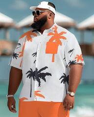 Big Men Hawaiian Coconut Tree Print Pocket Short Sleeve Shirt Shorts Set