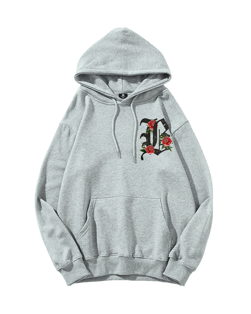 Cotton-Front And Back Gothic Letter Printed Men's Loose Oversized Hoodie