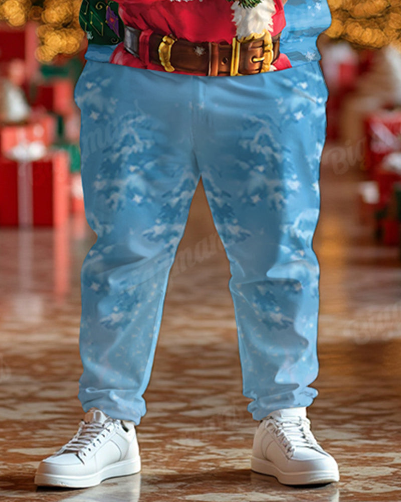 Men's Santa Carrying Sack of Gifts Big & Tall Hoodie Sweatpants Set