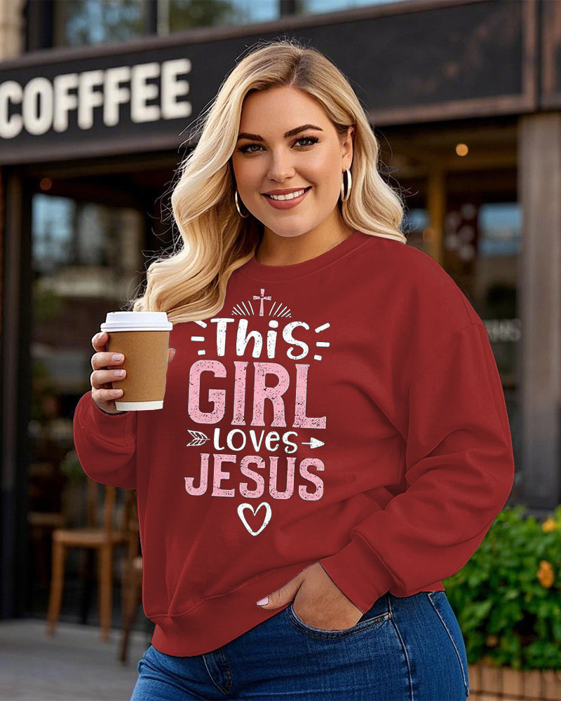 Women's Plus Size This Girl Loves Jesus Long Sleeve Crewneck Sweatshirt
