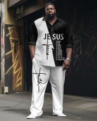 Big Men's Christian Jesus Color Match Long Sleeve Shirt Trousers Set