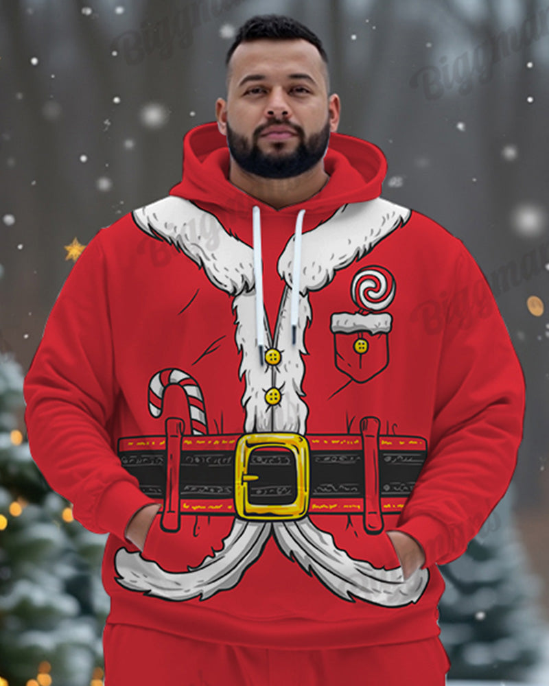 Big Men's Funny Christmas Santa Cosplay Print Hoodie Set