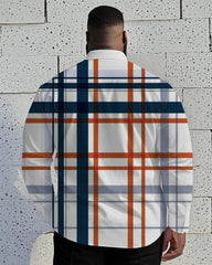 Men's Plus Size Business Blue Contrast Check Geometric Print Long Sleeve Shirt