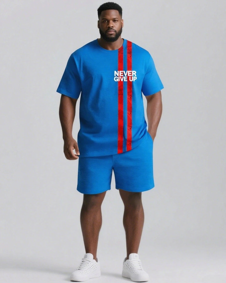 Real Strength Is Never Giving Up Men's Big and Tall Lettering Stripes Short Sleeve T-shirt 2-Piece Set