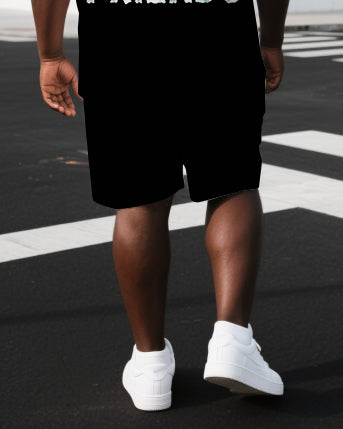 Big & Tall Men's Punk Theme FUCK FAKE FRIENDS BACK Print Casual Short-Sleeve T-shirt 2-Piece Set