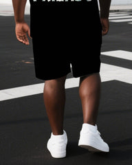 Big & Tall Men's Punk Theme FUCK FAKE FRIENDS BACK Print Casual Short-Sleeve T-shirt 2-Piece Set