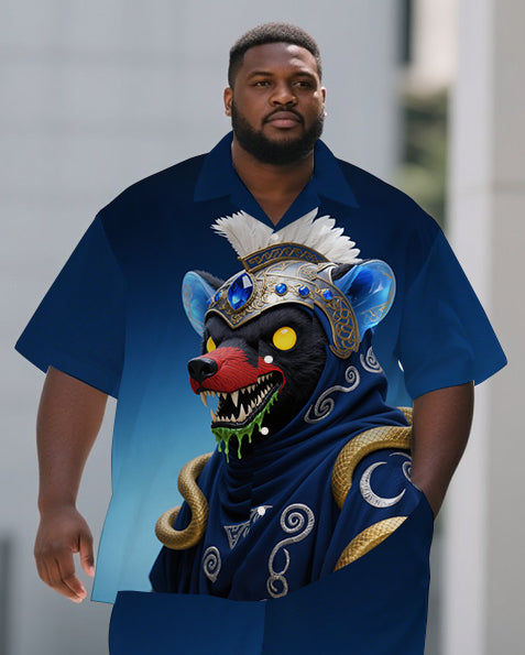 Big Men's Animal Theme Soldier Bear Printed Casual Outdoor Short-Sleeve Shirt Pants 2-piece Sets