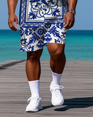 Big Men's Daily Casual Hawaii Theme Retro Floral Printed Outdoor Short Sleeve Shirt Shorts Set