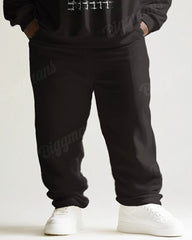Men's Simple Black Retro Pattern Musical Instrument Print Plus Size Round Neck Sweatshirt Suit